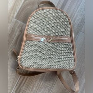 Tommy Bahama Woven & Leather Adjustable Tan Backpack Travel Handbag